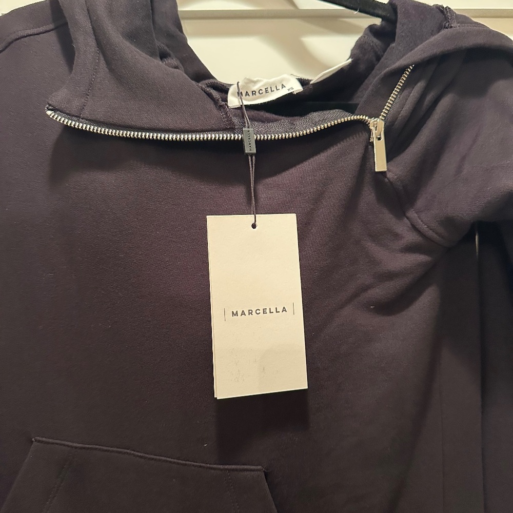 Marcella NYC  - Tompkins Hooded Sweatshirt Dress - Size Extra Small - Black - Picture 3 of 4